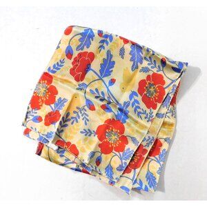 Floral Patterned Scarf 10"x47" Red Blue Yellow Design Polyester Rectangular